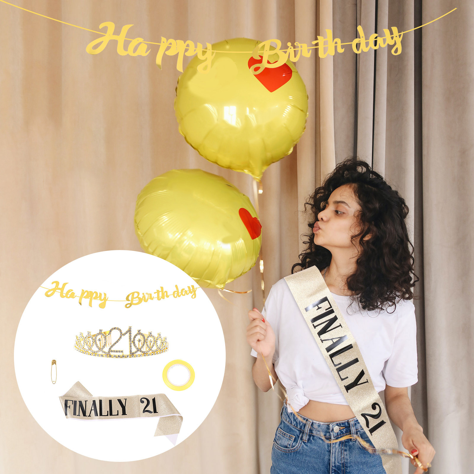 Birthday Sash Glitter - 1Set Glitter Verjaardagskroon Gouden Glitter Feestbanner