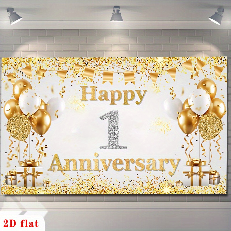 Party Banner Gold - 2D platte gouden witte gelukkige 1e